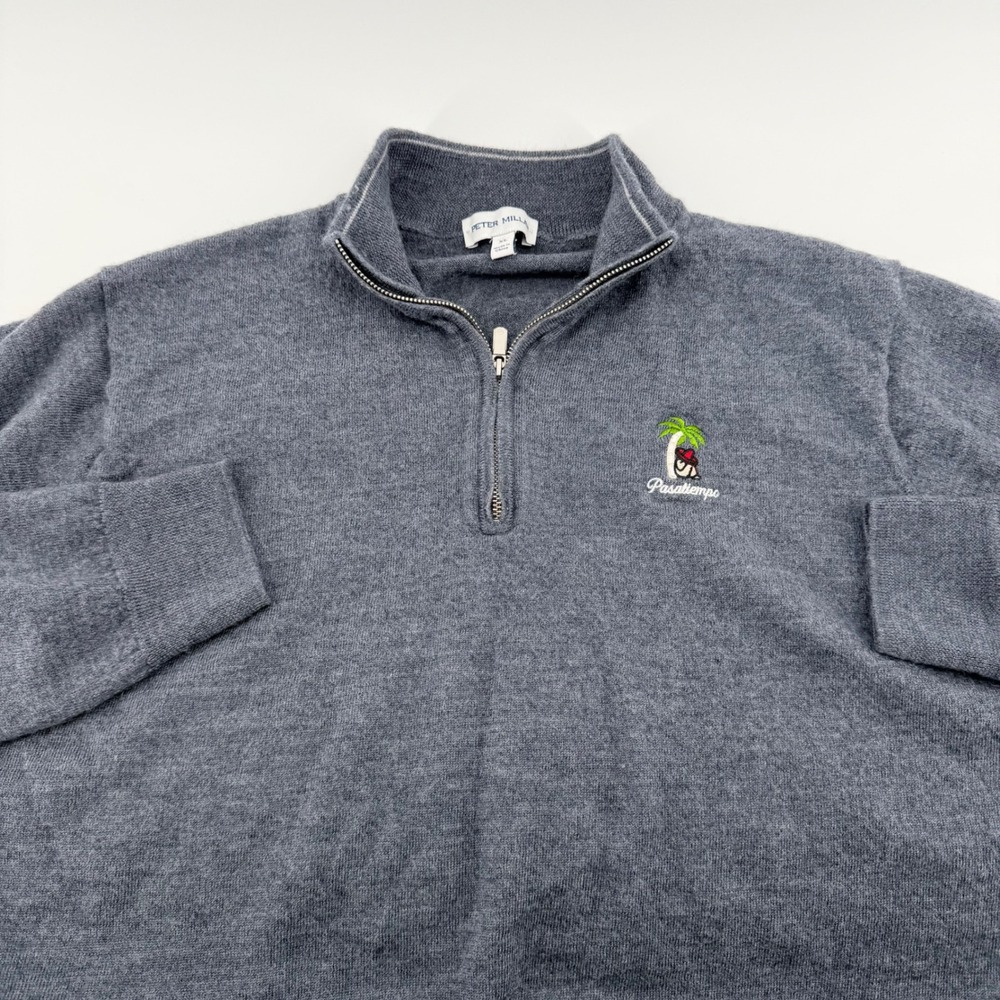 Peter Millar Pasatiempo Golf Quarter Zip Merino Wool Sweater XL Gray Pullover